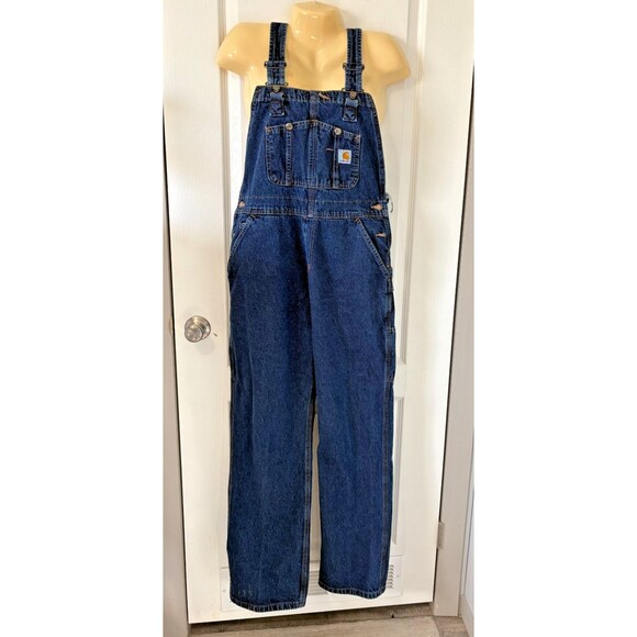 Carhartt Pants - Carhartt 12x34 Denim Blue Jean Work Bib Carpenter Overalls WR007 HDK 6956